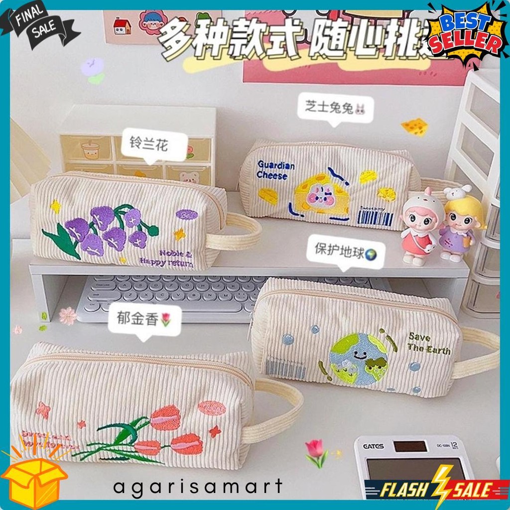 

Kensho Pouch Aesthetic Kain Corduroy Handle Lucu Import / Kotak Pensil Kain / Tempat Makeup / Cute Terlengkap Dan Termurah