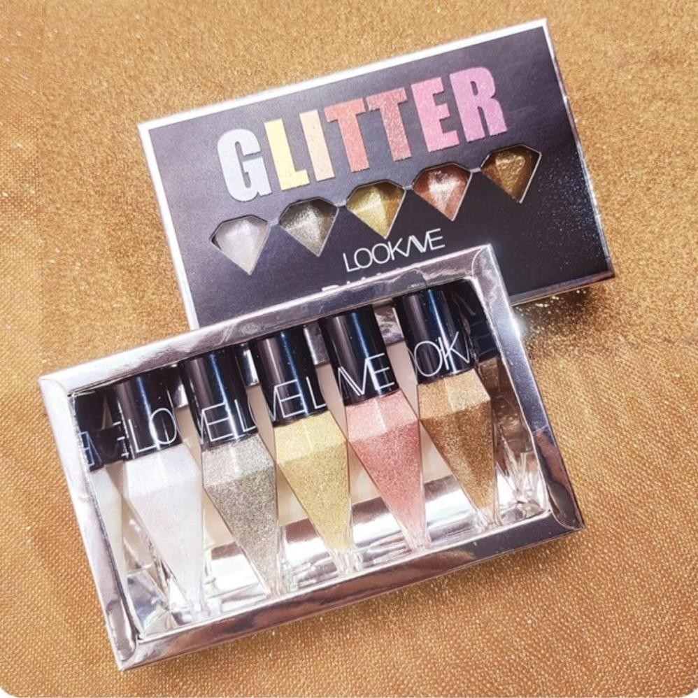 Ox04 Eyeliner Cair Liquid Glitter Berlian 5 Warna, Eyeshadow Mini Tahan Lama Cepat Kering Tahan Air 