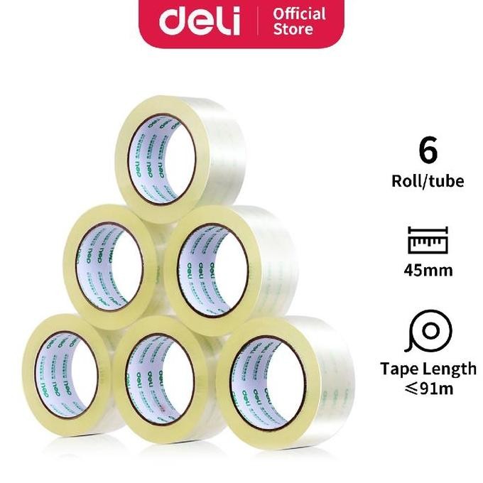 

Promo Deli Lakban bening 45mm x 60-100y 6-12pcs/roll tanpa pewangi 30901 30902 30133 COD