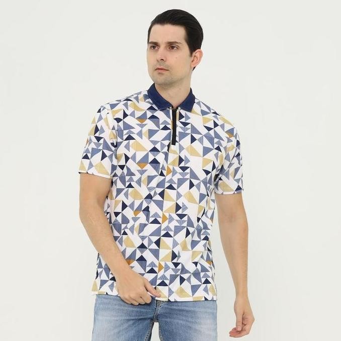 Murah Poshboy Kaos Kerah Pria Zipper Lengan Pendek Motif