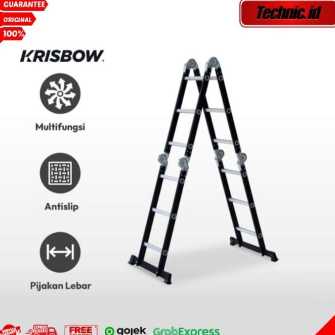 Sale Krisbow 3 Meter Tangga Lipat Aluminium Steel 4X3 Step Tangga Lipat Multifungsi Esteger Portable