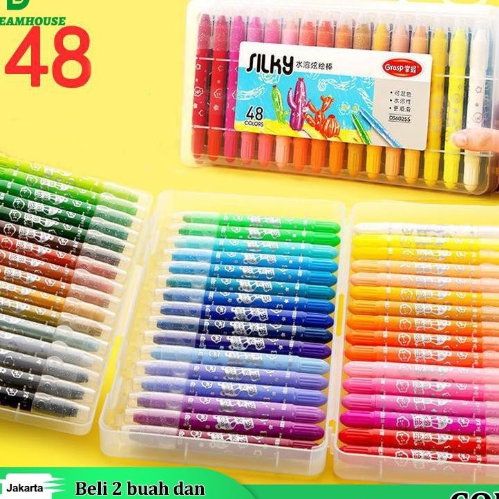

Silky Crayon Grasp 12 / 24 / 36 / 48 Warna Besar / Sedang / Kecil Crayon Licin Watercolori