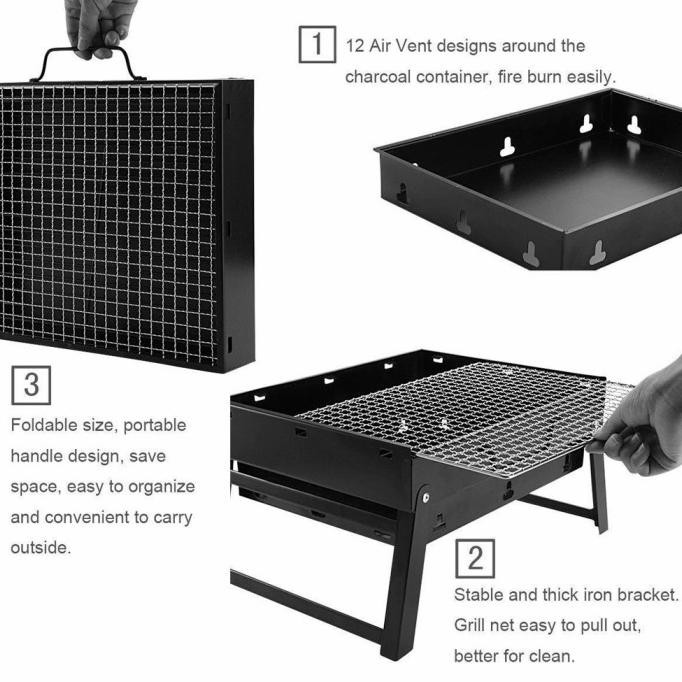 ] panggangan arang BBQ grill susis bakar portabel-griller praktis lipat
