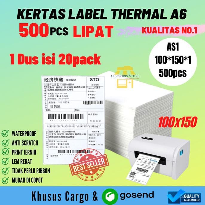 

TERLARIS - KERTAS THERMAL A6 LABEL STIKER BARCODE 100X150 500PCS PERDUS ISI 20PAK