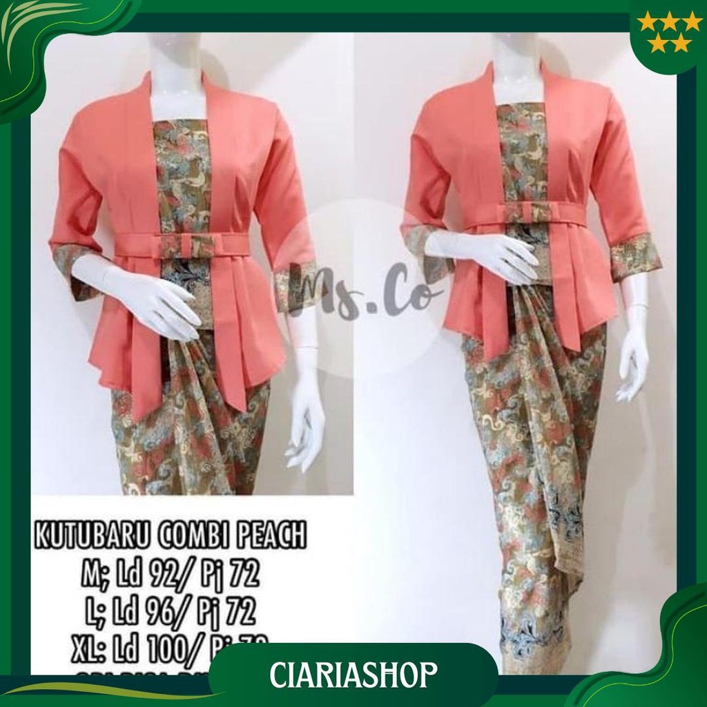 Setelan Kebaya Elnira Baloteli Lengan 3/4 Model Kutubaru Mix Rok Lilit Batik Panjang Ukuran Jumbo Ba