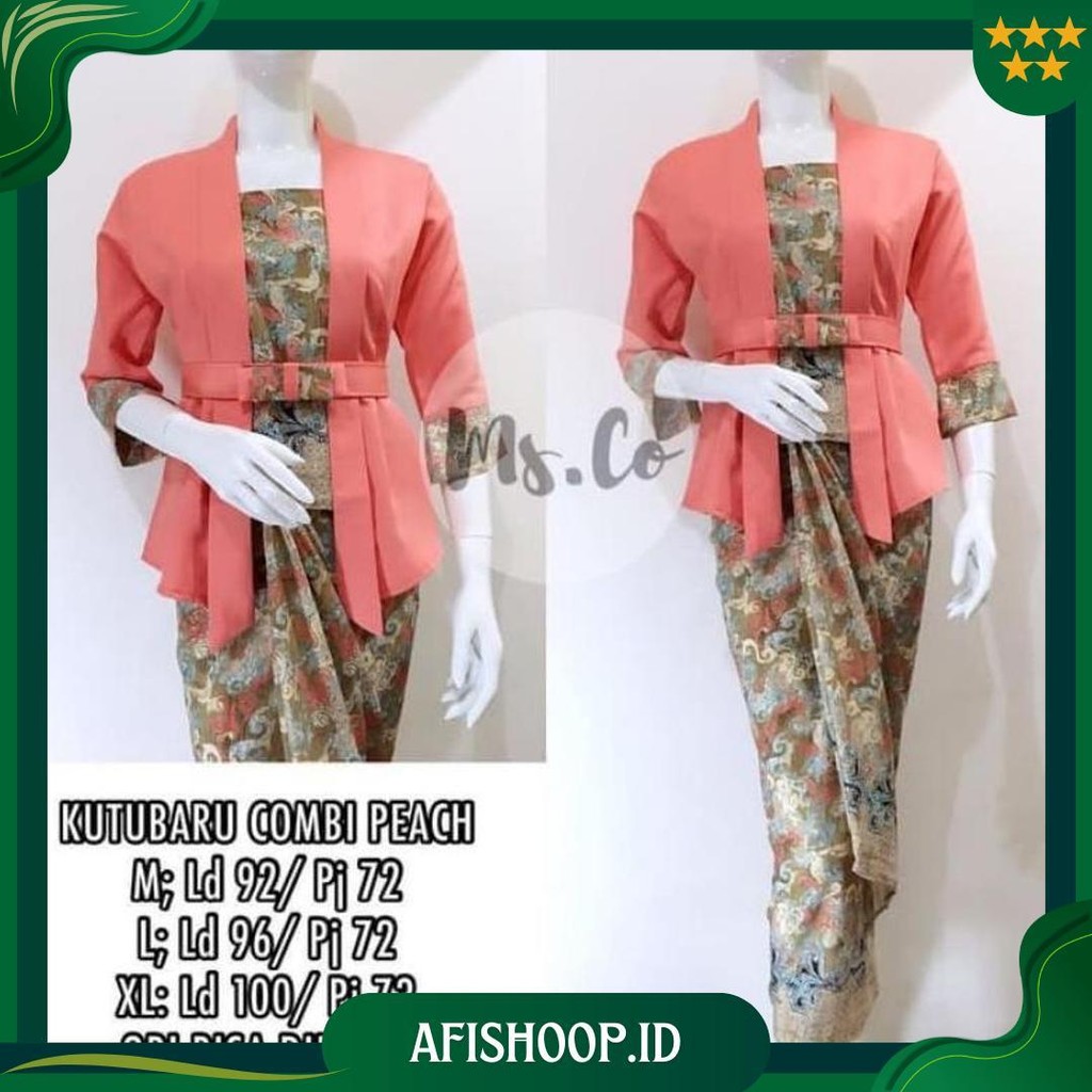 Setelan Kebaya Elnira Baloteli Lengan 3/4 Model Kutubaru Mix Rok Lilit Batik Panjang Ukuran Jumbo Ba