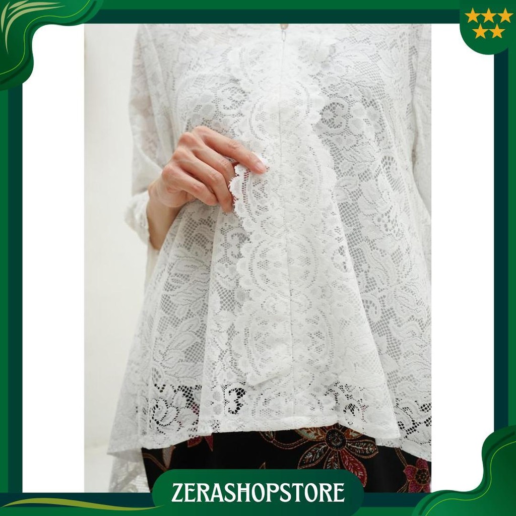 Ibukebaya - Kebaya Encim Modern Panjang Belakang Penguin Brukat Putih Hitam Sale