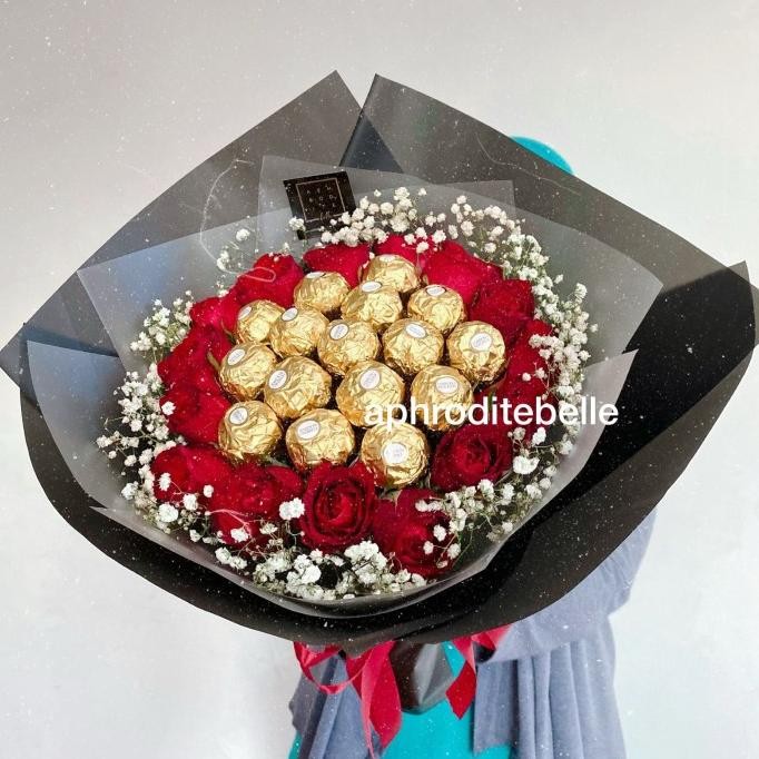 

Medium Ferrero Bouquet Ultah / Hadiah Buket Coklat Bunga Anniv Terlaris