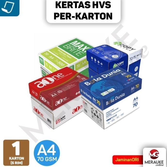 

NEW Kertas HVS / Kertas Fotokopi A4 70 gsm PER-KARTON (1 KARTON isi 5 RIM)