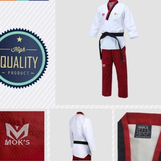 Poomsae Dobok Taekwondo Moks Kerah Poom Merah Hitam Cewek Co