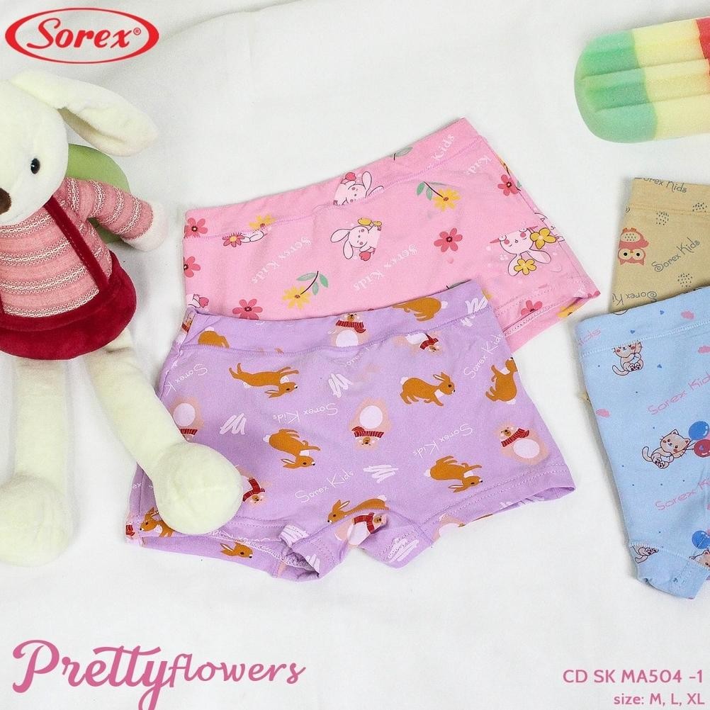 [ 3 Pcs ] Cd Sorex 504 ( 2-7 Tahun ) Celana Dalam Boxer Anak Perempuan Cewe M-Xl Motif Full Print