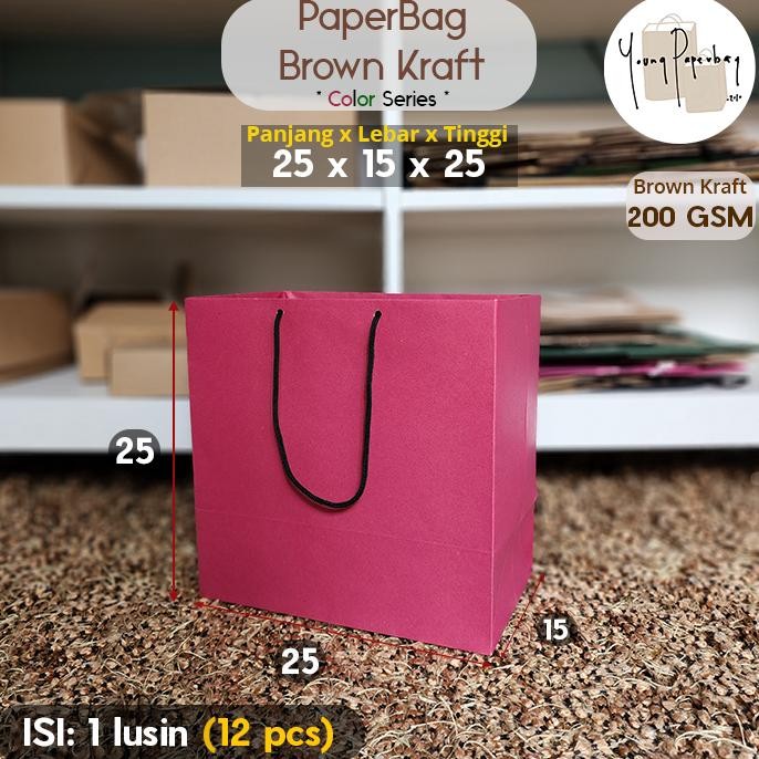

hj-54 Paper Bag/Tas Kertas Paperbag Color Warna Series Kraft 25 x 15 x 25 (1 lusin) Sale