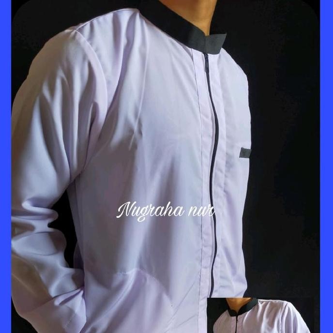 koko Pria Dewasa seleting jaket Putih Hitam Baju Muslim Tangan Panjang Nyaman Samping ADI