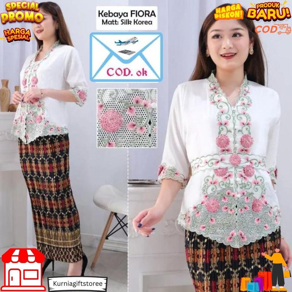 Atasan Kebaya Encim Modern Katun Silky Import Kombinasi Brukat Bordir Lengan 3/4 Senada Wanita Termu