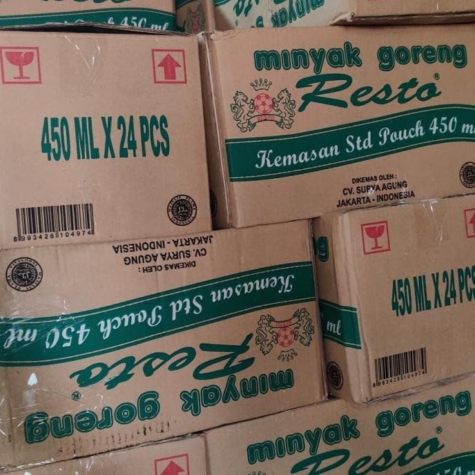 

Minyak Goreng Resto Kemasan Refill 450ml dus isi 24pcs Ready murah