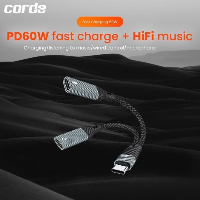 Murah Corde Type C Audio Splitter & 60W Charger: Dual Type C Splitter Csa103