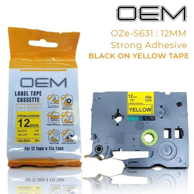 

Oze-S631 Oem Label Tape Ptouch Strong Adhesive 12Mm Black On Yellow Co