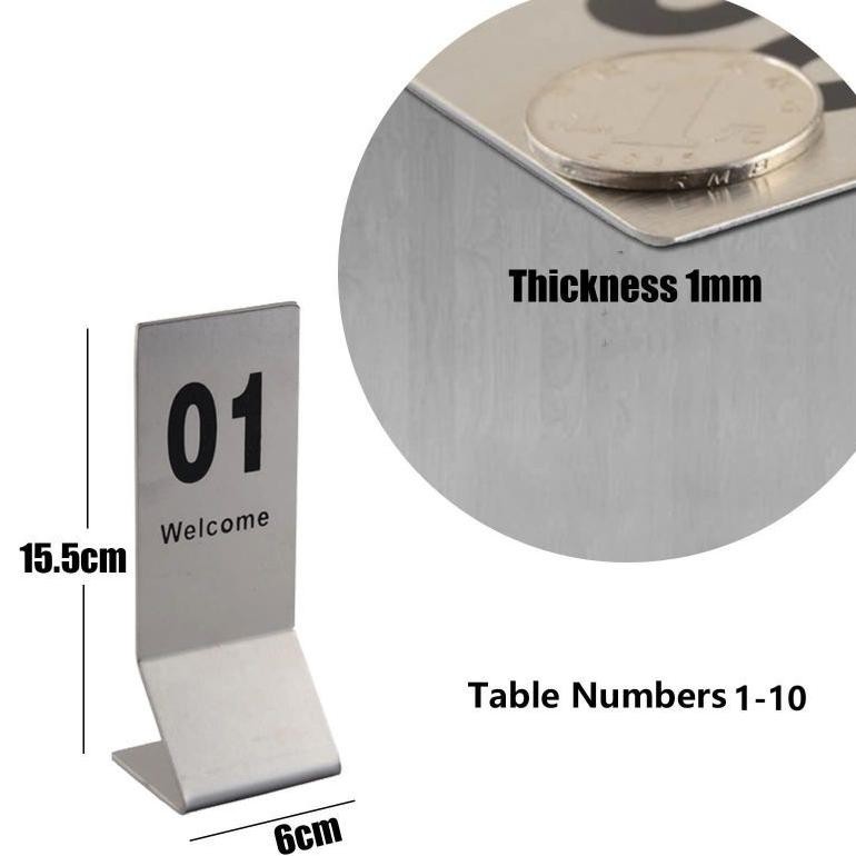 AS25 10pcs Nomor Meja Stainless Nomor 1-10 Nomor Meja Cafe Nomor Meja Restoran Murah
