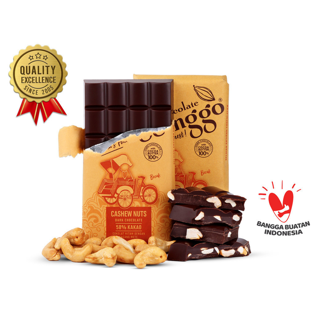 

Chocolate Monggo | Cashew Nuts & Dark Chocolate 100gr | Coklat Murni 100% Cocoa Butter | Cokelat oleh oleh