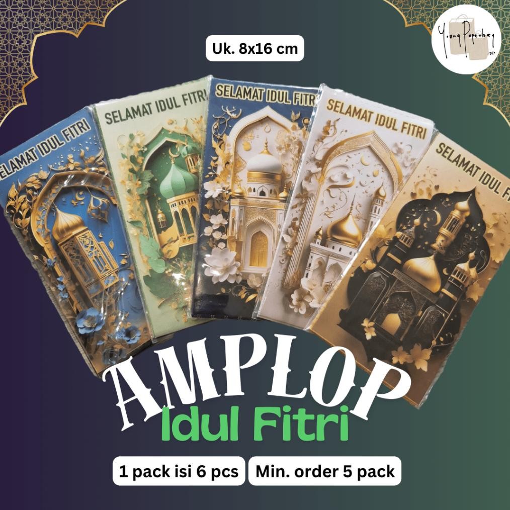 

Amplop Uang Selamat Lebaran Idul Fitri / Ramadhan Glossy Elegan Besar Panjang Uk. 8 x 16 cm - 1 pack isi 6 pcs