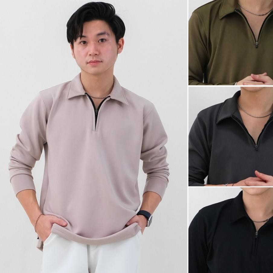 Ao Polo Lengan Panjang Zipper Pria Cuba Polo