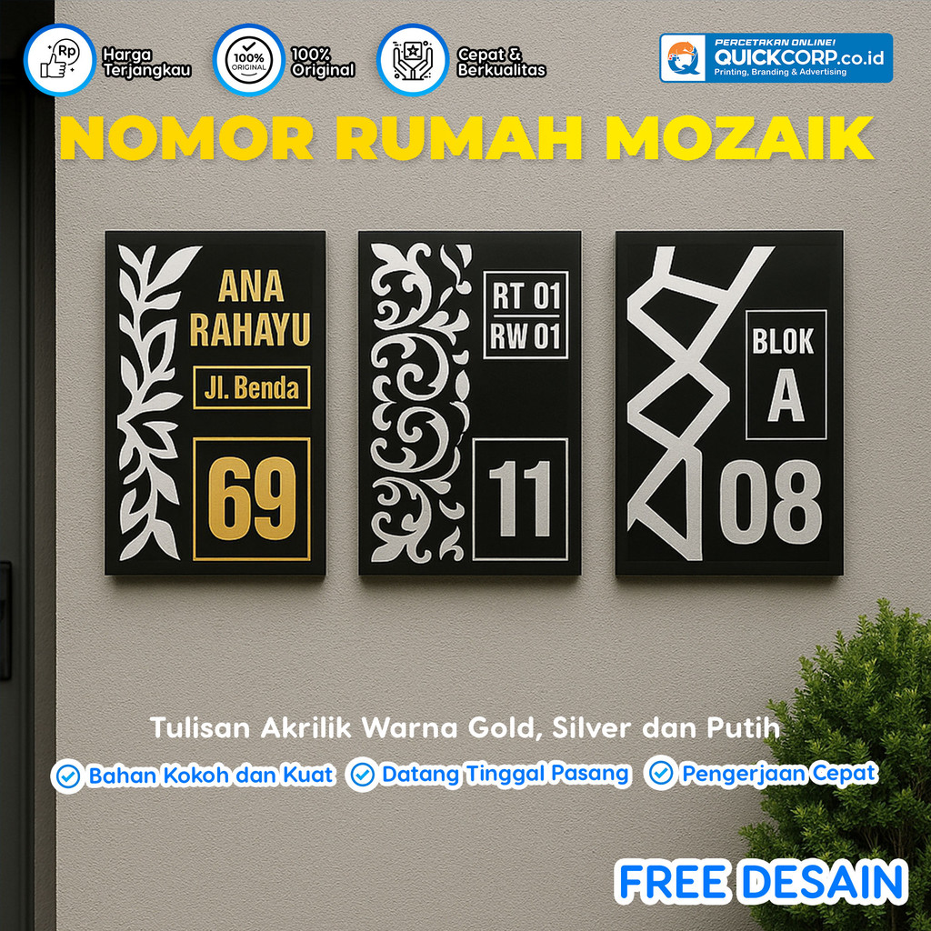 Plat Nomor Rumah Mozaik Custom - Desain Cantik & Unik, Cocok untuk Dekorasi