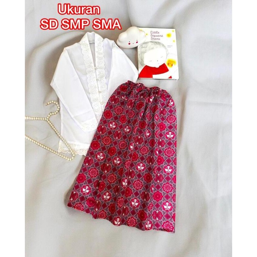 Kebaya Sekolah Anak SD SMP SMA Setelan Kebaya Anak Putih Merah Usia 4-18 Th Seragam Baju Kartini Keb