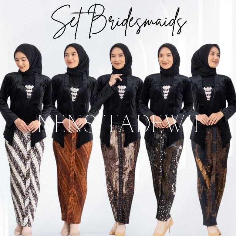 Diskon (Bridesmaid, Dht01) Kebaya Kutubaru + Rok Plisket / Motif Lereng Putih Murah