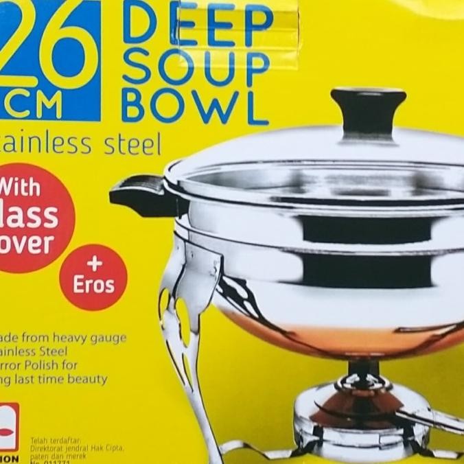 Bisa Spk Deep Soup Bowl Maspion 26Cm /Prasmanan Stainless + Tutup Stainless