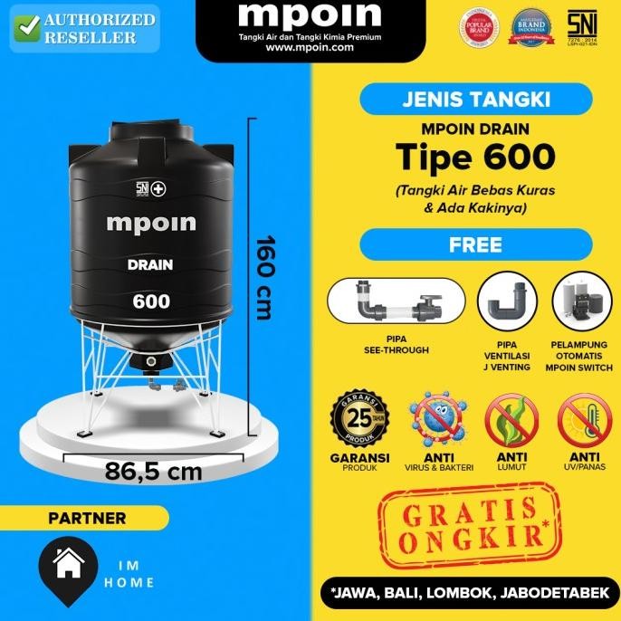 Diskon Tangki / Toren Air Kaki Mpoin Drain 500 Liter Bebas Kuras