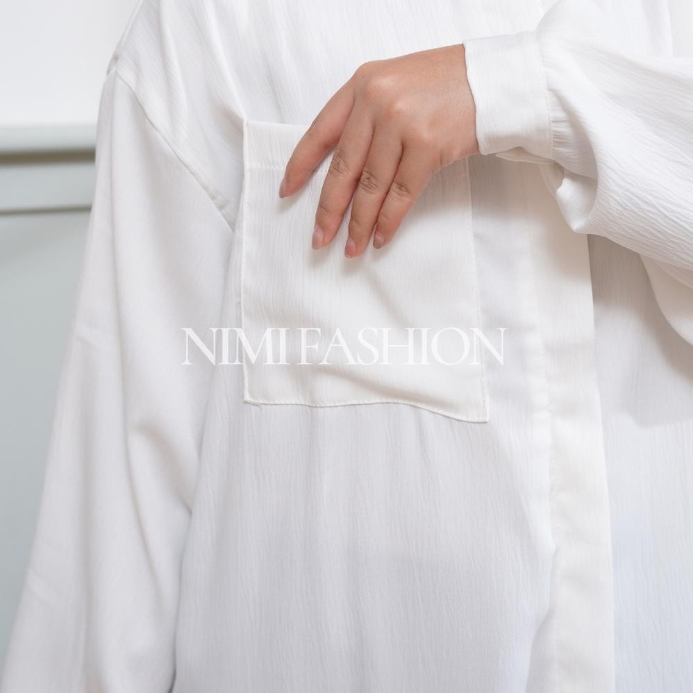 er-90 NIMI Atasan Tunik Kanaya Long Tunik Oversize Kemeja Panjang Polos Wanita Kancing Tutup Lady Za