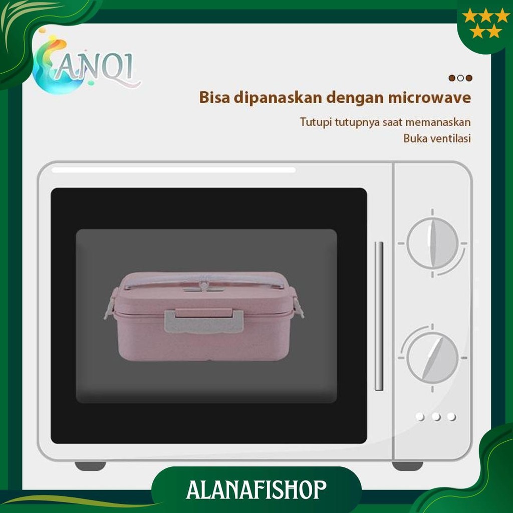 Anqi Shoplunch Box 3 Warna Pp Jerami Gandum 1000 Ml Lunch Box With Free Sendok Bpa /Vs Ori