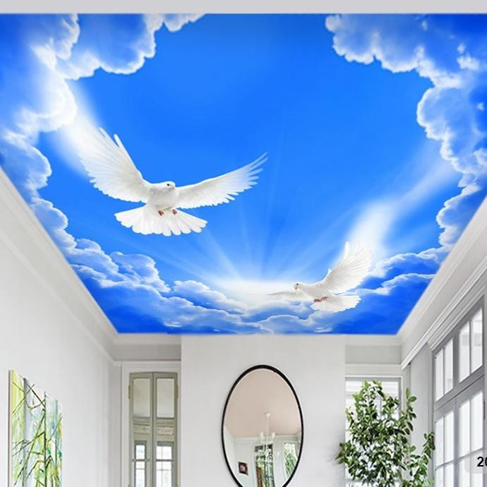 Diskon Wallpaper 3D Custom Plafon Langit Awan Biru Merpati Putih (20Plf-003)