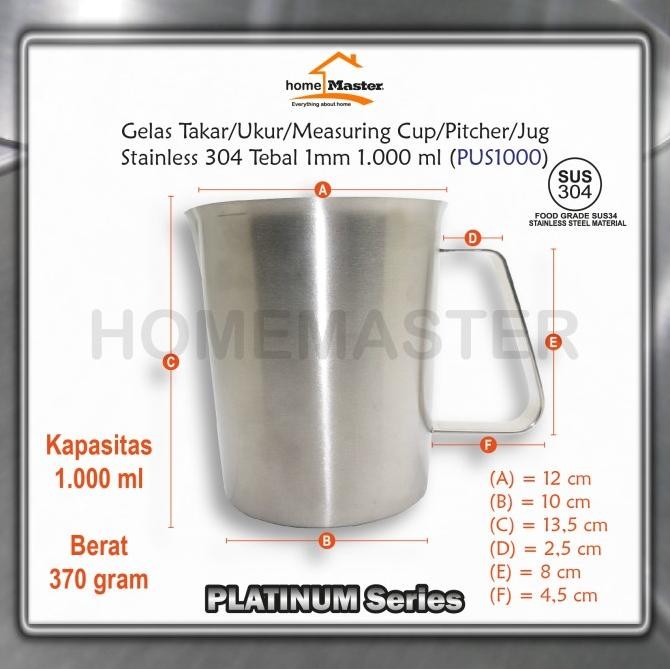 TERBARU Gelas Takar/Ukur/Measuring Cup/Pitcher/Jug Stainless 1000 Ml PUS1000