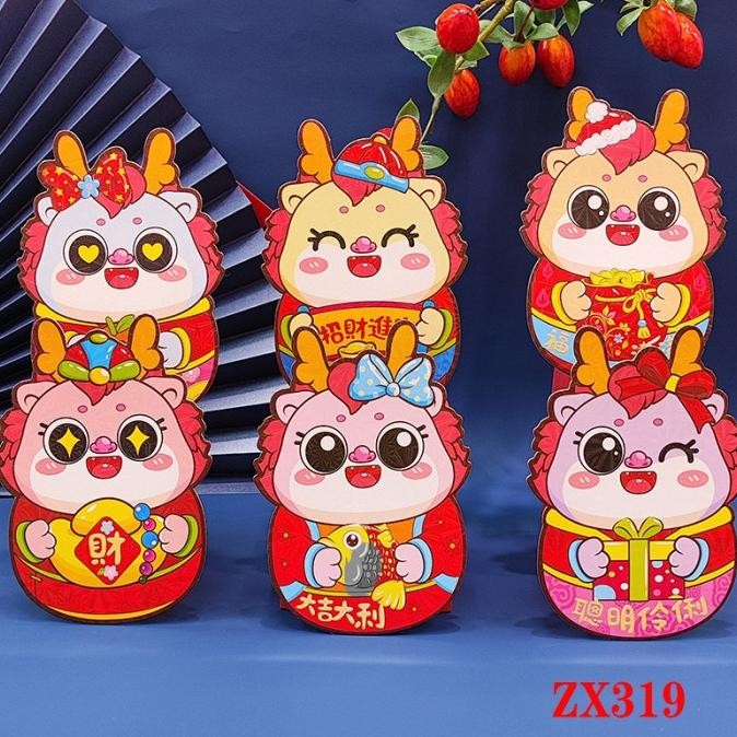 

Ve29 Angpao Shaped Naga Imlek 2024 Isi 6 Pcs Hongbao Sincia Shio Dragon