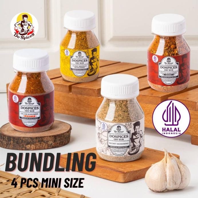 

Dospices [Paket Bundling 4 varian] Healthy Dry Rub Bumbu Marinasi Rendah Kalori 100% rempah-rempah NO MSG bumbu masak | cajun seasoning | secret seasoning | curry masala seasoning murah