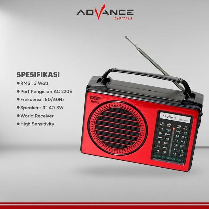 ADVANCE Radio RBS-805 FM / AM / SW1 / SW2 4 Band Speaker Radio - Baterai atau listrik / Speaker Jadu