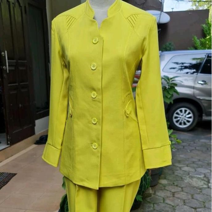 Grosir Stelan Blazer Warna Lemon Baju Seragam Guru Igra S-5L Setelan Kantor