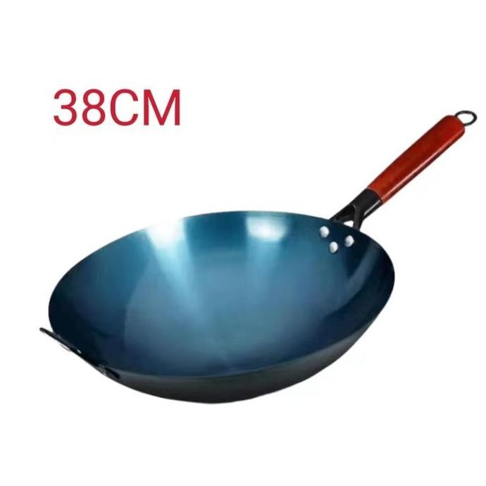 || JUNSTR / Wajan Masak Baja Wajan Kuali Gagang Kayu Wajan Baja Besar Anti Lengket ||~~~