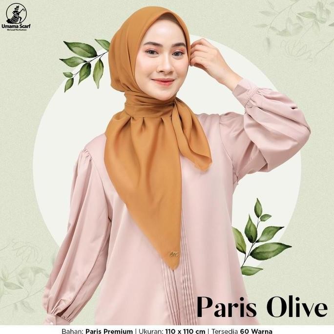 Promo Paris Olive Super Premium Umama Scraf Hijab Segi Empat Polos Square Mewah Muslim  Kerudung  Vo
