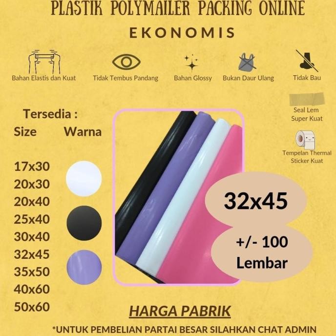 

Promo Polymailer Putih 32x45 Amplop Plastik Online 100 lbr Hitam Glossy mura COD
