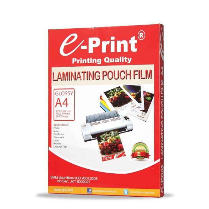 

Murah Kertas / Plastik Laminating Pouch Ukuran A4 100Mic 100Lembar E-Print