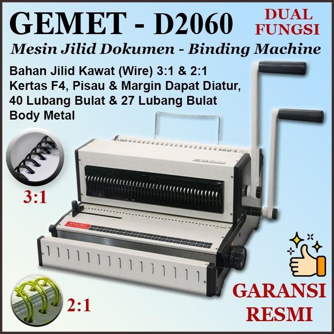 

Murah Gemet D2060 Mesin Jilid Binding Kawat Dua Fungsi 3:1 & 2:1, F4, Bulat