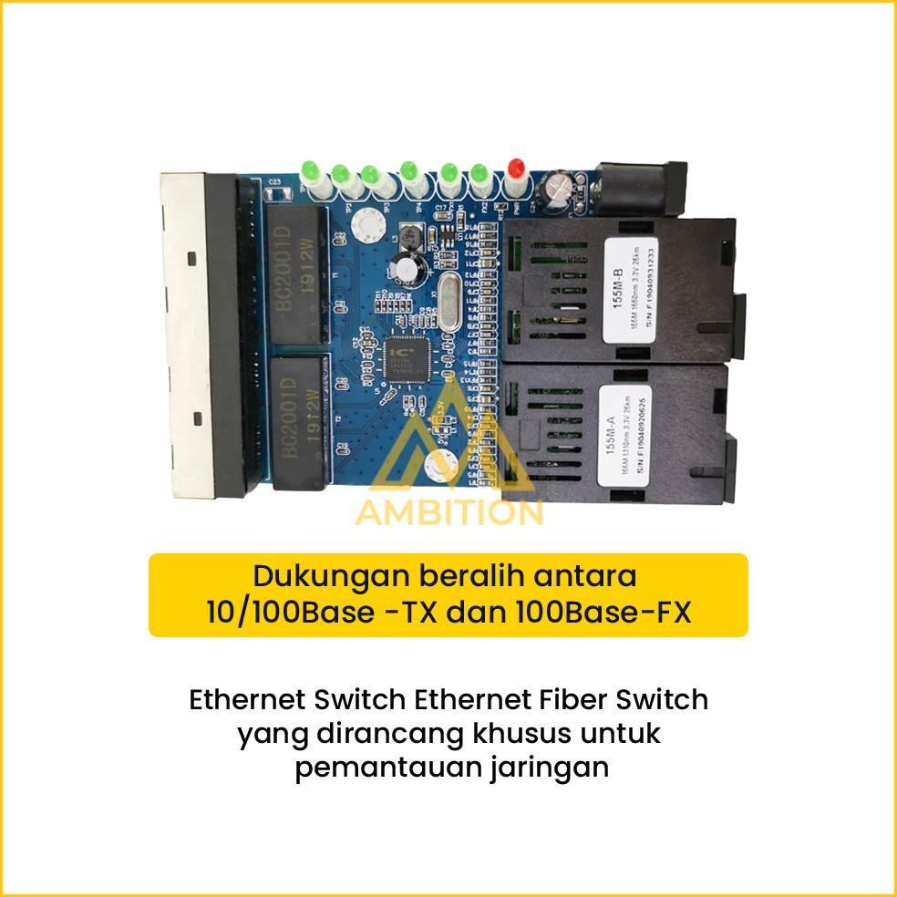 Konverter Ethernet Switch 4 Rj45 2 Sc Fiber 10 / 100M Pcba Fiber Optik