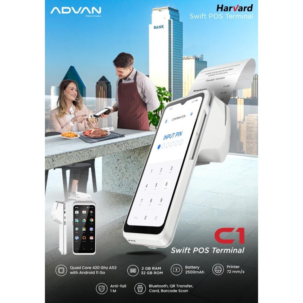 

Sale Advan Printer Smart Mobile Harvard C1 Mobile Pos Printer Mesin Kasir Os Android 2+16Gb 4G Lte