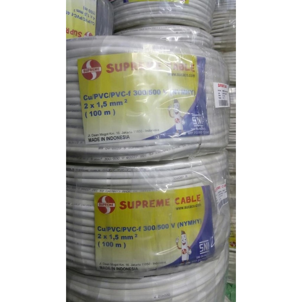 Kabel SUPREME 2x1,5MM 100M NYMHY Serabut Rambut Supreme 1 Rol 100 Meter
