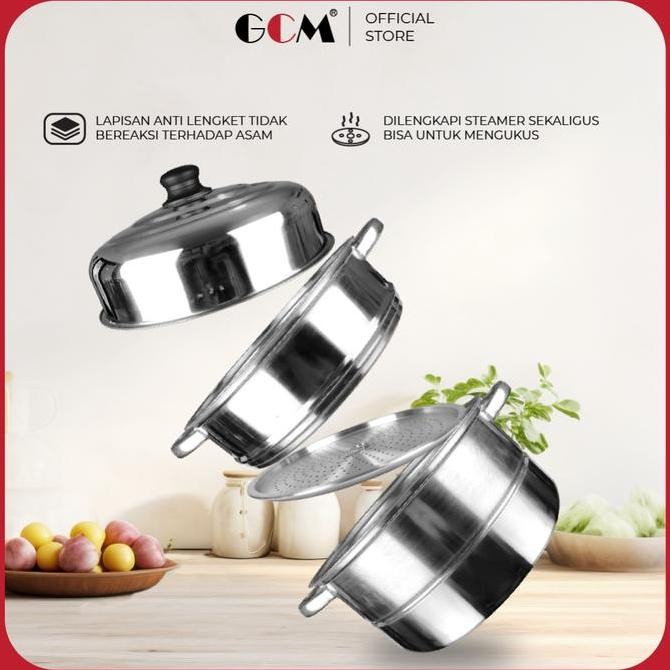 Grosir Panci Kukusan Stainless Steel Tebal 3 Susun 11.5L 30Cm Dandang Kukus Dimsum Anti Lengket Jumb