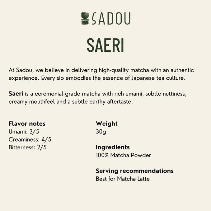 

Promo Sadou Seicha Ceremonial Grade Matcha Powder: Saeri, Saki, Sana - Bubuk Matcha Murni 30G