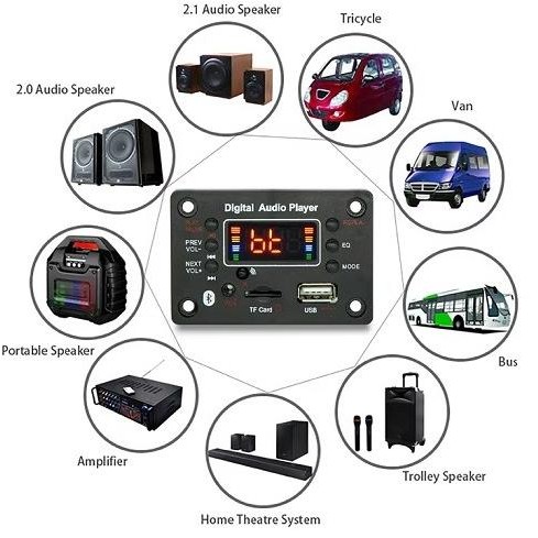 MP3 Bluetooth Wireless 5.0 Decoder Speaker Board Car Audio Module LCD