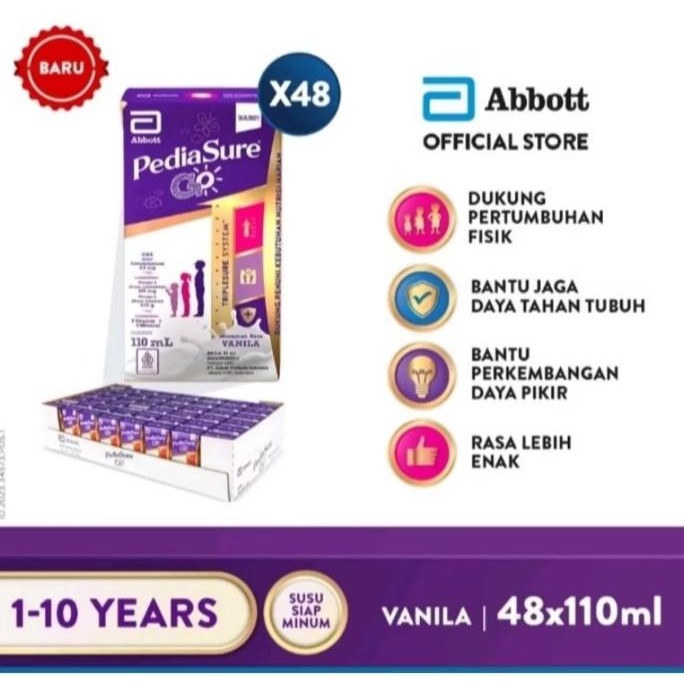 

Sale Pediasure Go (1-10 Thn) - Nutrisi Uht - Ready To Drink (1 Karton Isi 48 X 110 Ml) - Vanila / Coklat